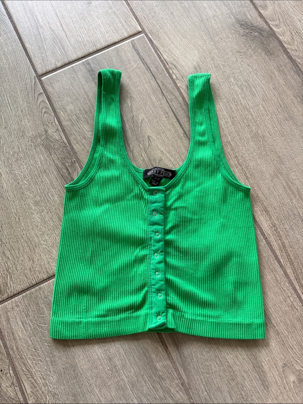 Green Ribbed Button-Front Tank